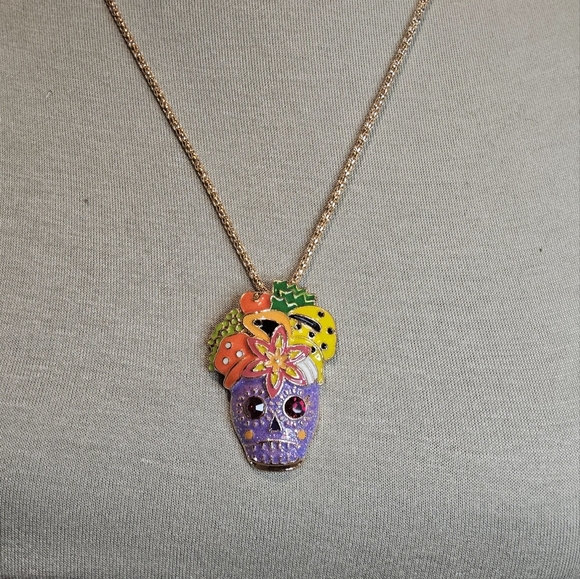 PURPLE SUGAR SKULL STATEMENT NECKLACE - Picture 2 of 3